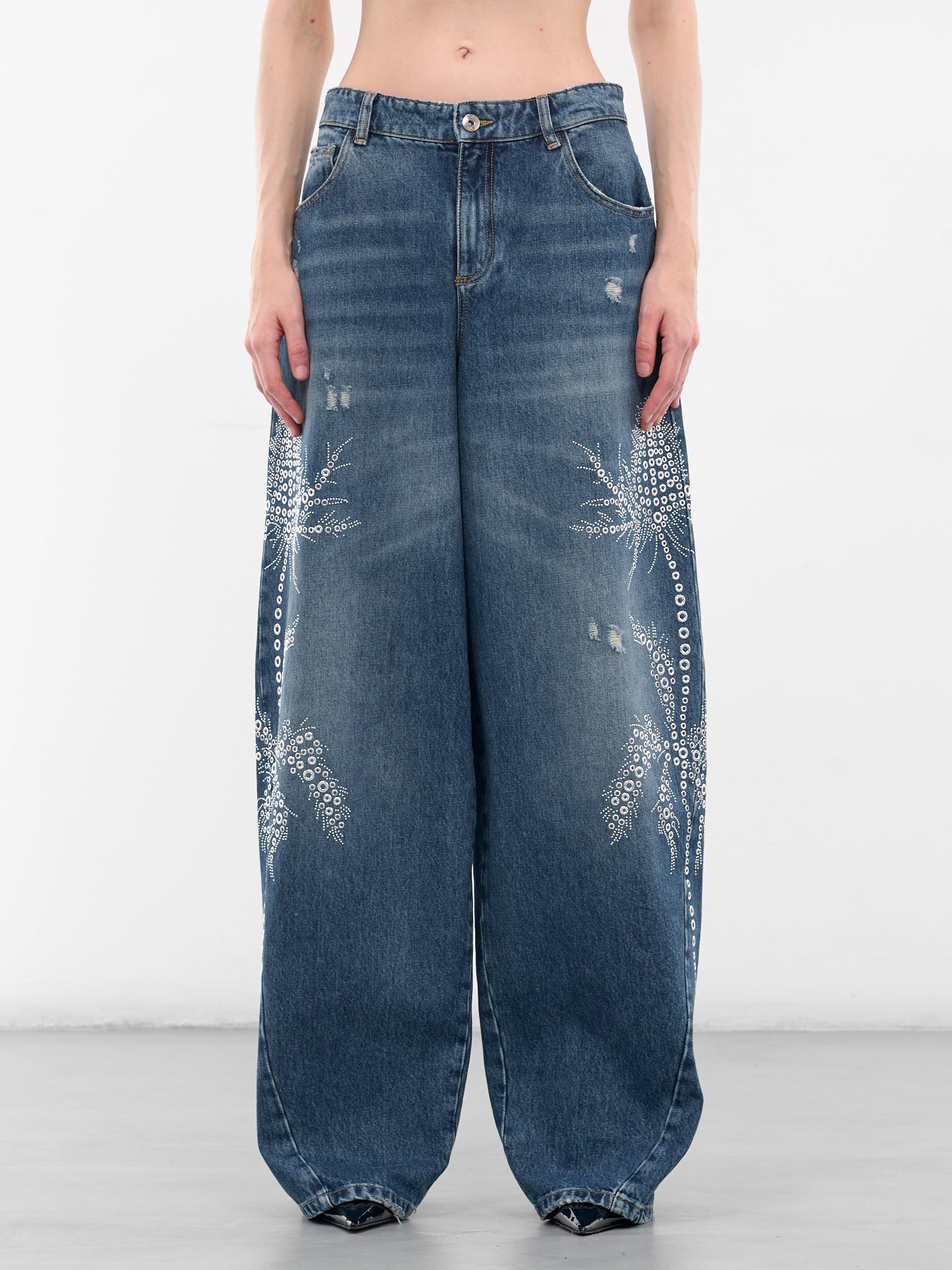 Baggy Blue Studded Denim Jeans (4J122A-C6F18-PEACOAT-WARM)