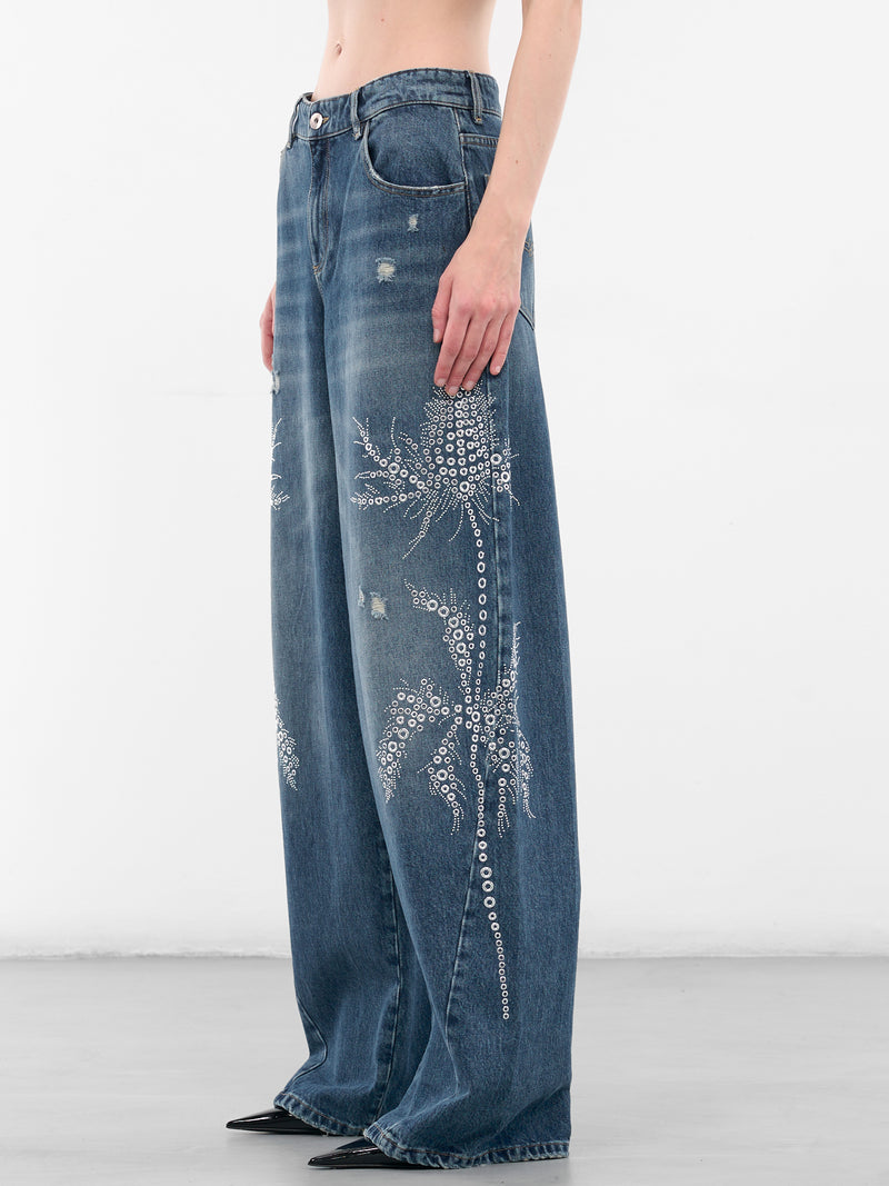 Baggy Blue Studded Denim Jeans (4J122A-C6F18-PEACOAT-WARM)