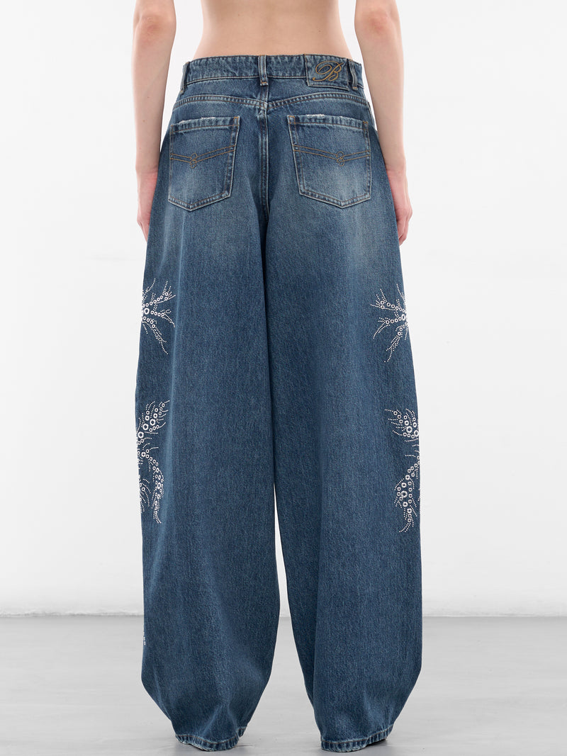 Baggy Blue Studded Denim Jeans (4J122A-C6F18-PEACOAT-WARM)