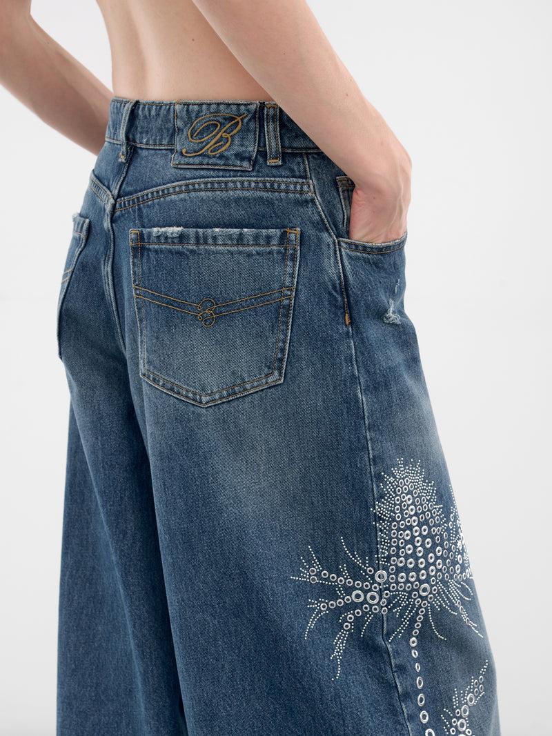 Baggy Blue Studded Denim Jeans (4J122A-C6F18-PEACOAT-WARM)