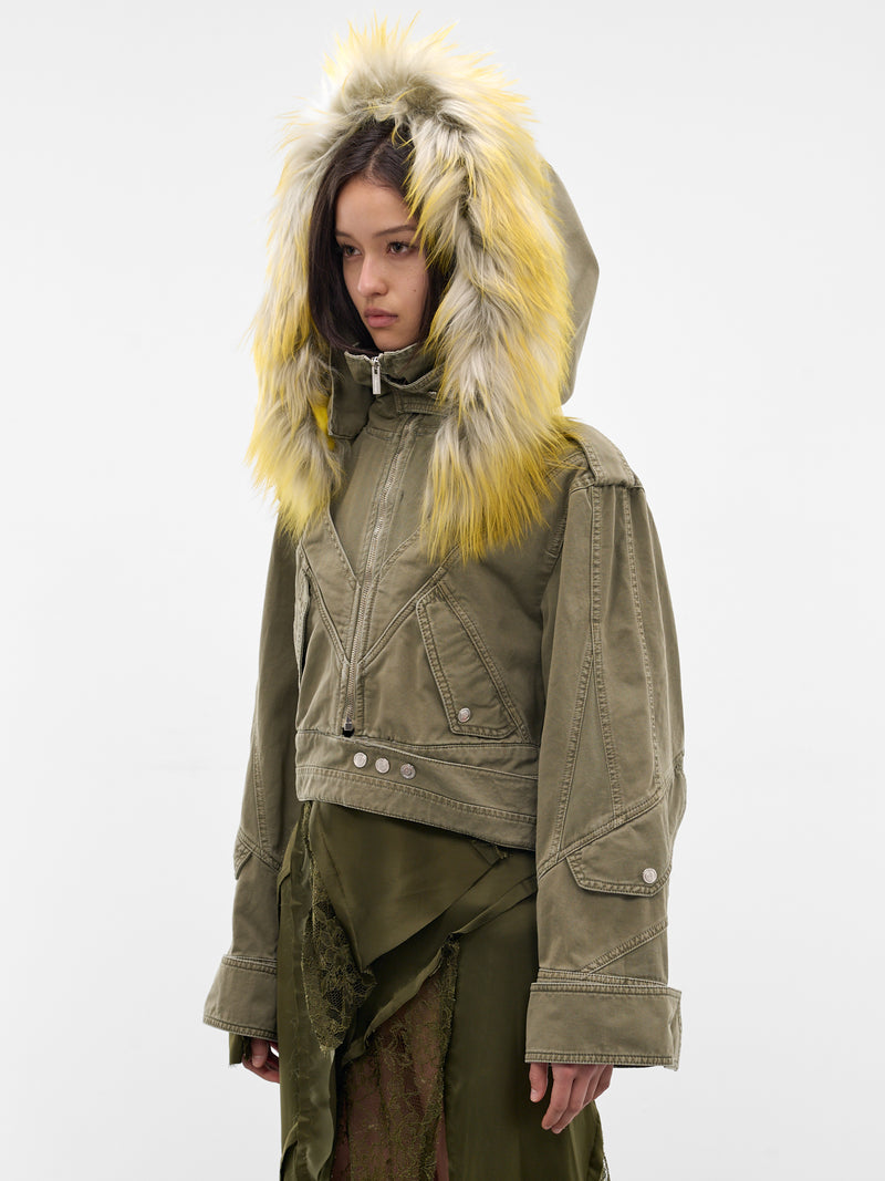 Green Canvas Fur Hood Jacket (4J158A-N0592-ALOE-GREEN)