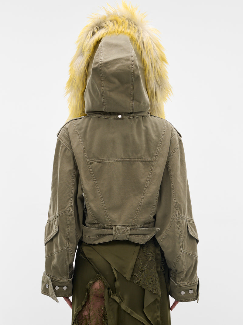 Green Canvas Fur Hood Jacket (4J158A-N0592-ALOE-GREEN)