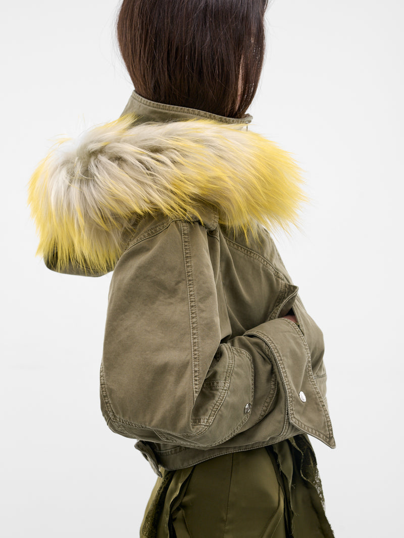 Green Canvas Fur Hood Jacket (4J158A-N0592-ALOE-GREEN)
