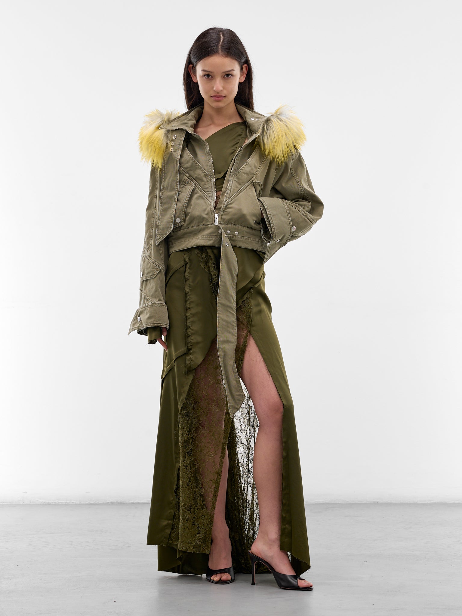 Green Canvas Fur Hood Jacket (4J158A-N0592-ALOE-GREEN)