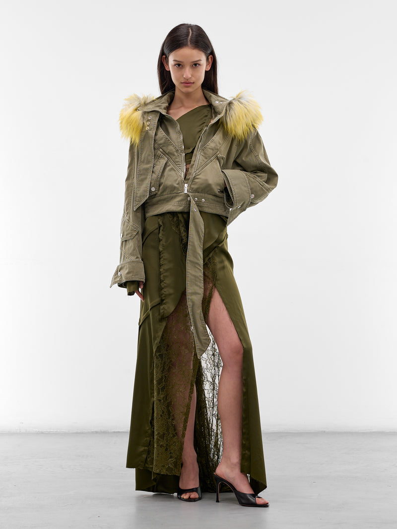 Green Canvas Fur Hood Jacket (4J158A-N0592-ALOE-GREEN)