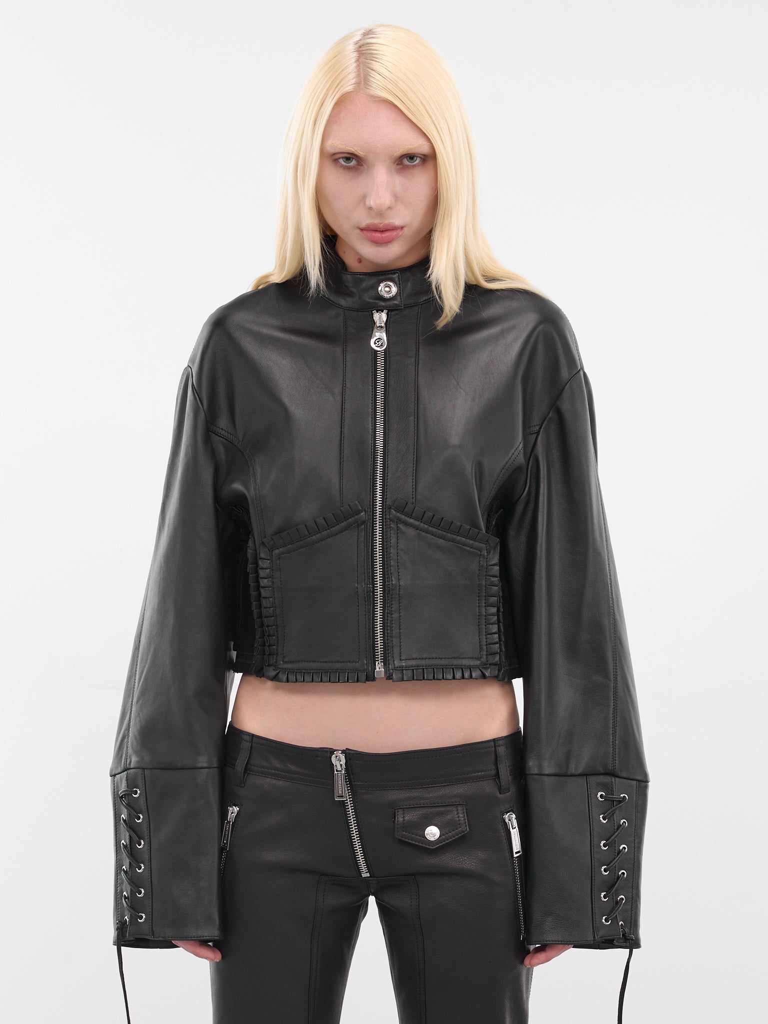 Black Lamb Leather Cropped Jacket (4L070A-N0990-BLACK)