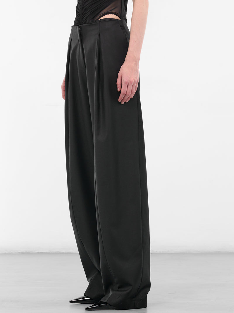 Black Wool Pleated Wide Trousers (4P100A-N0990-BLACK)
