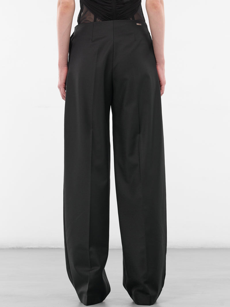 Black Wool Pleated Wide Trousers (4P100A-N0990-BLACK)