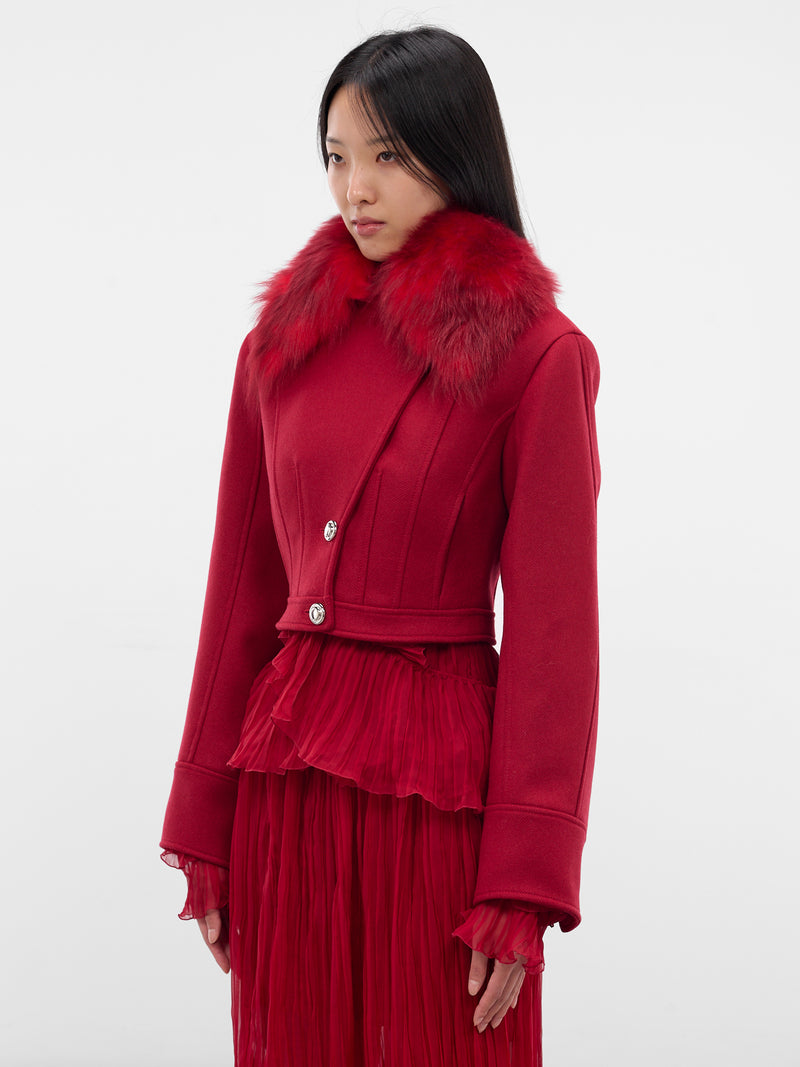 Red Wool Cropped Tailored Jacket (4S036A-N0315-RED-CHILI-PEPPER)