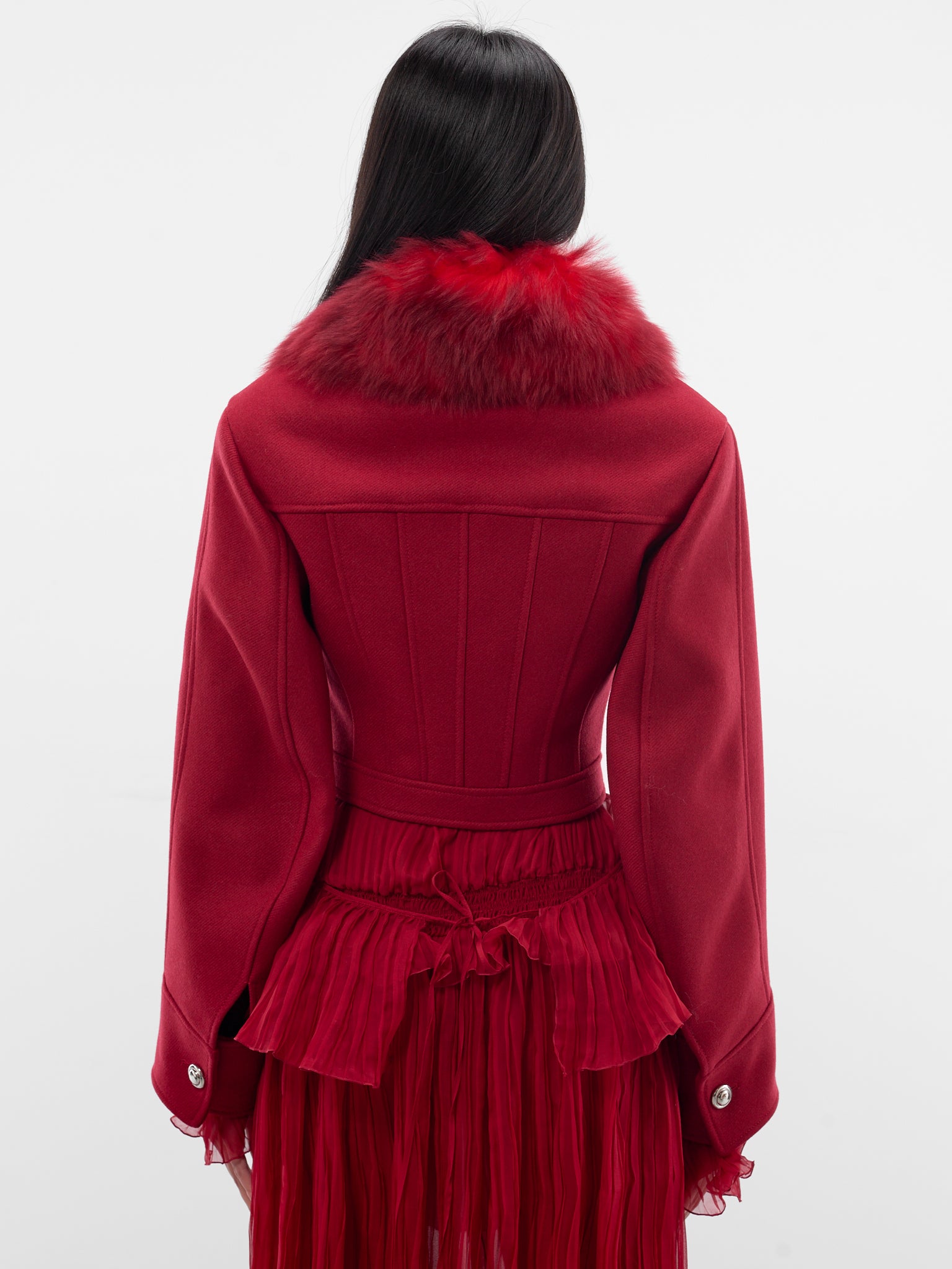 Red Wool Cropped Tailored Jacket (4S036A-N0315-RED-CHILI-PEPPER)