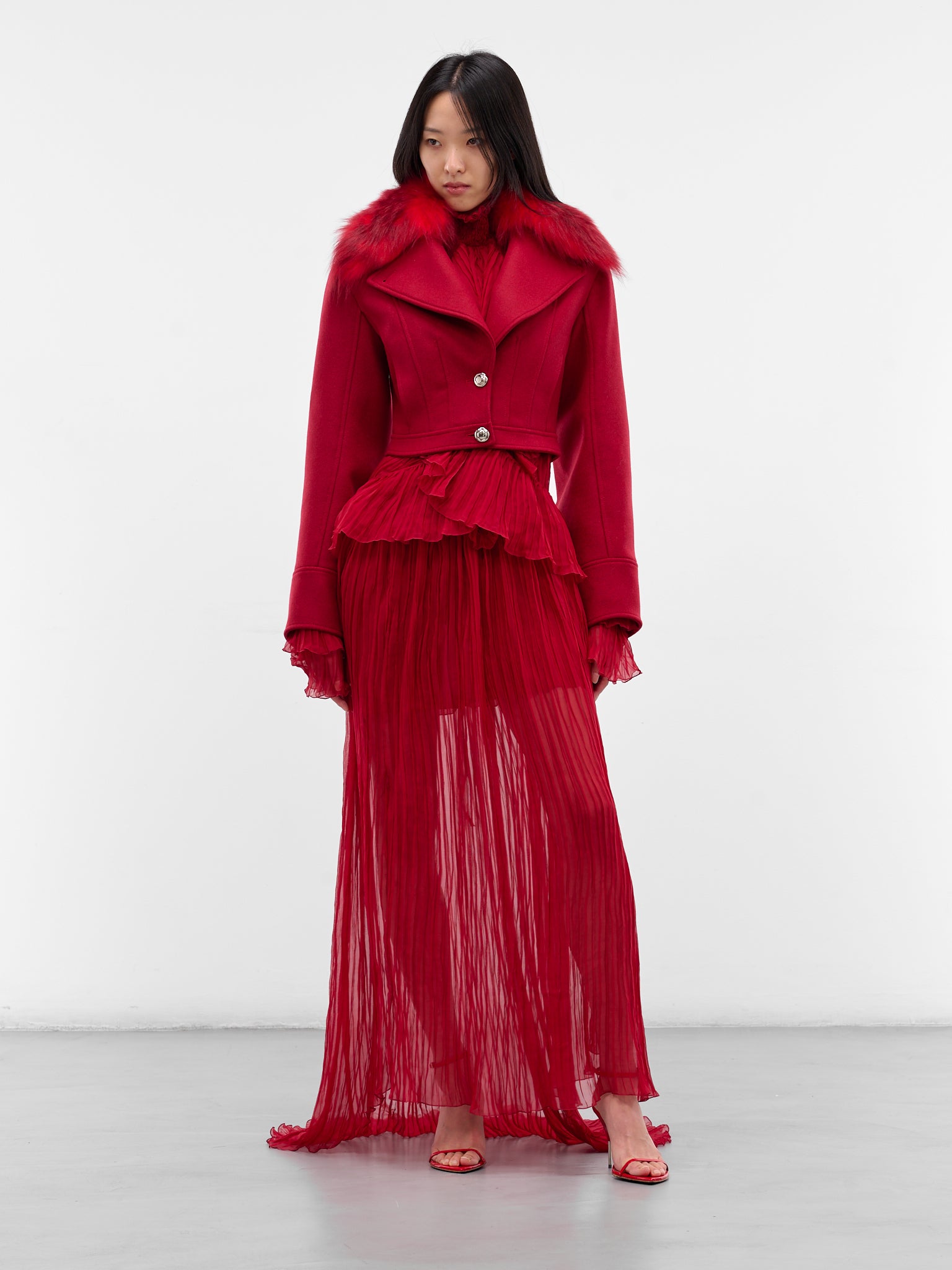 Red Wool Cropped Tailored Jacket (4S036A-N0315-RED-CHILI-PEPPER)