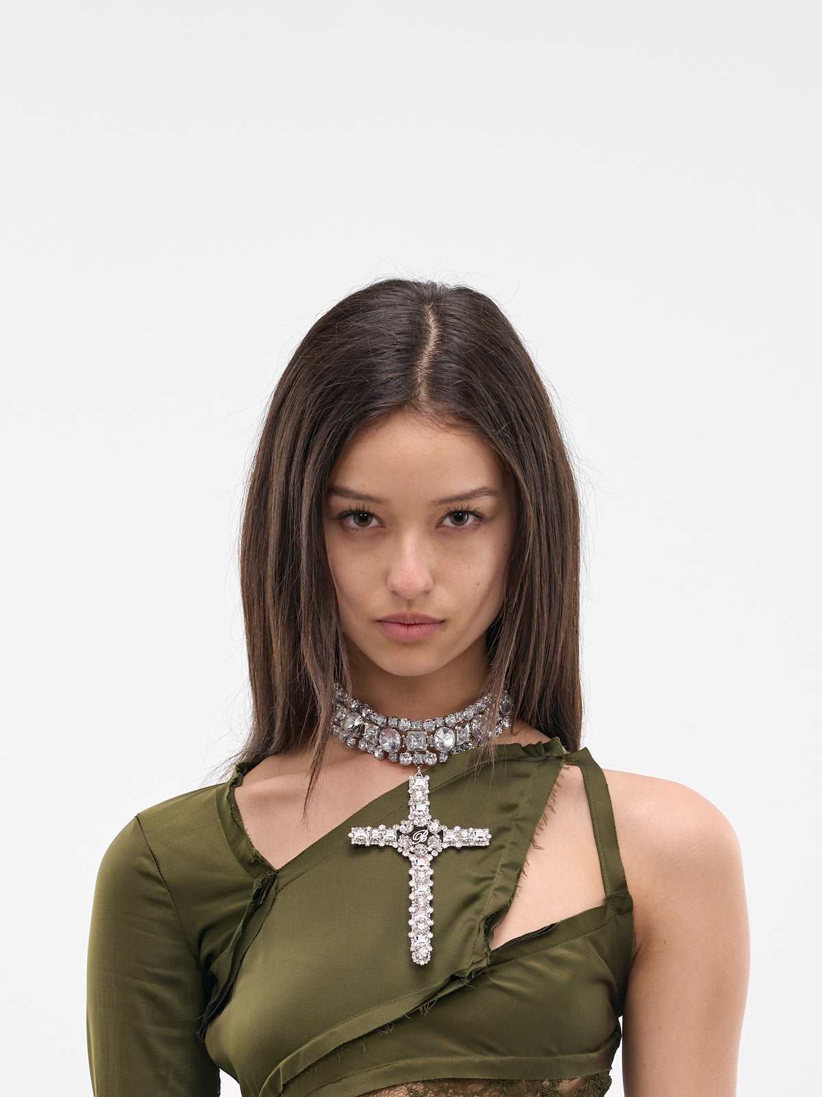 Silver Crystal Cross Choker (4W275A-N0993-CRYSTAL)