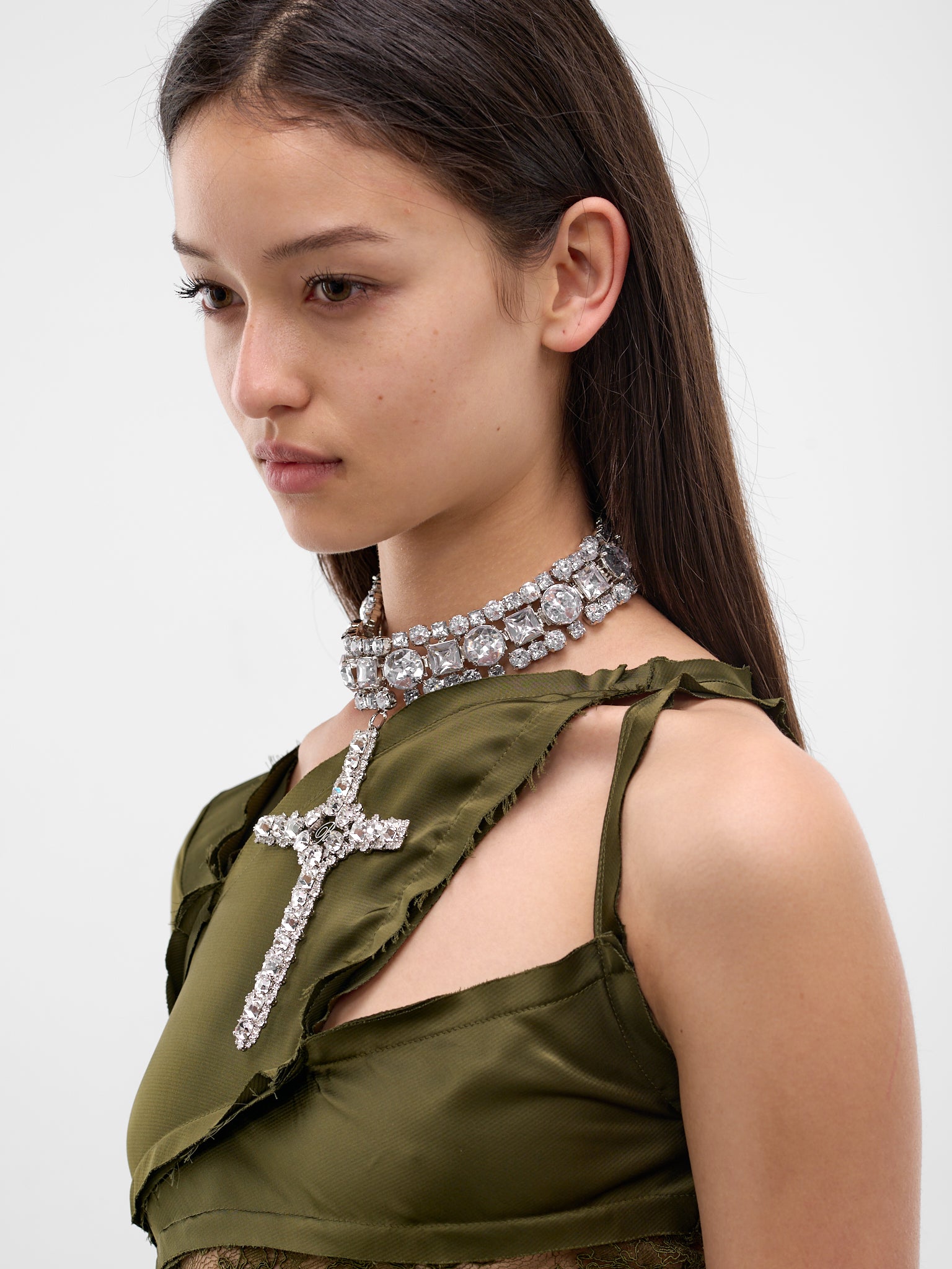 Silver Crystal Cross Choker (4W275A-N0993-CRYSTAL)