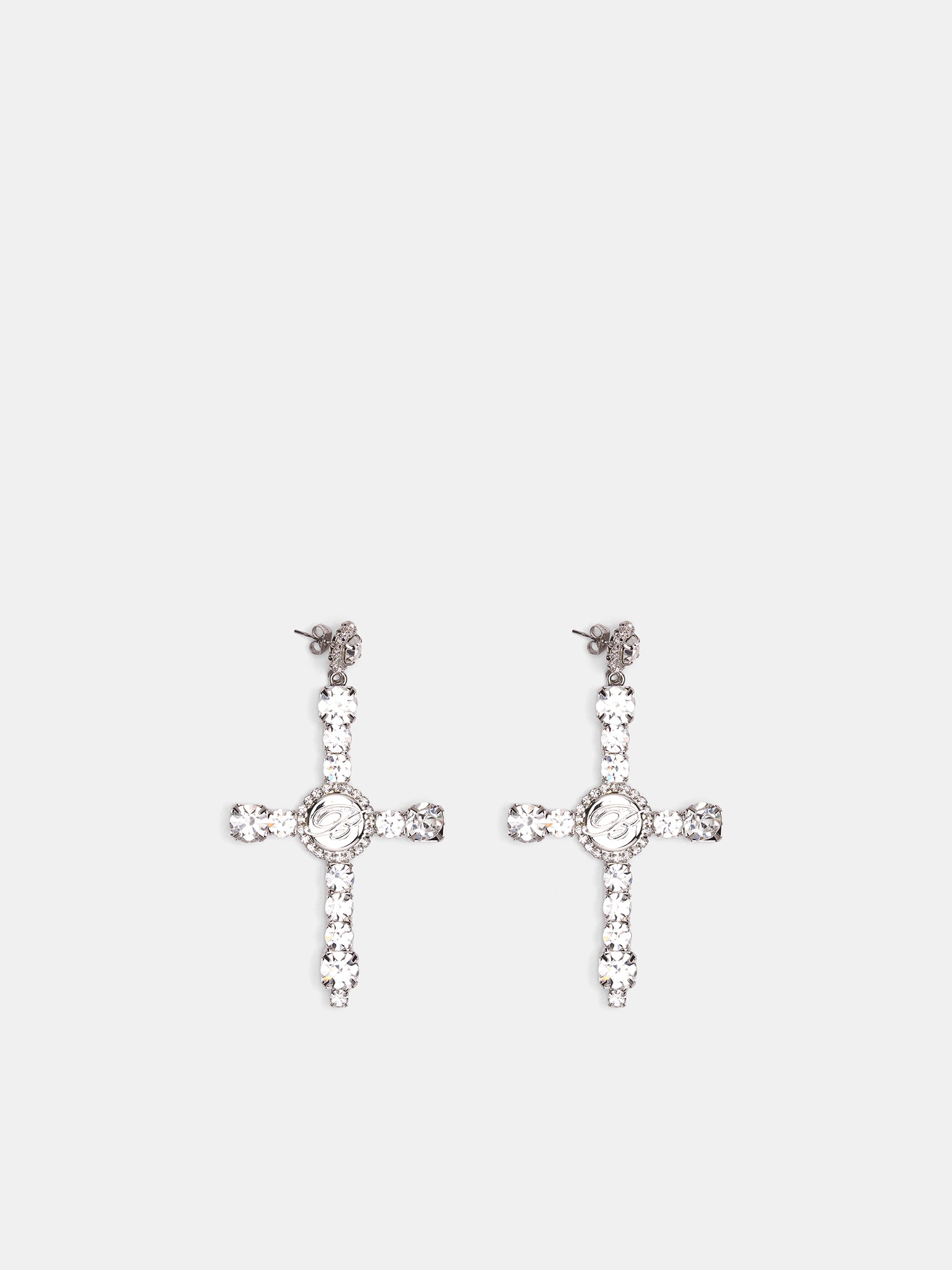 Silver Crystal Cross Earrings (4W282A-N0993-CRYSTAL)