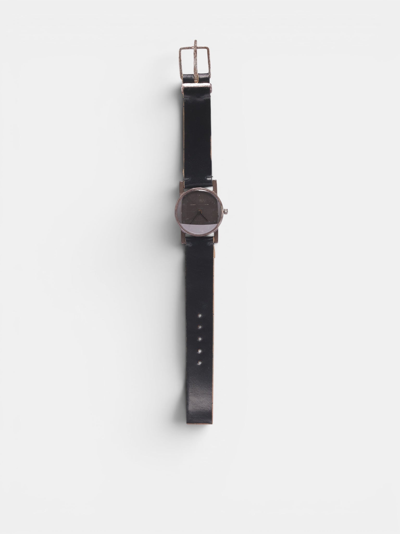 12H Sterling Silver Cordovan Leather Watch (55012-BLACK)