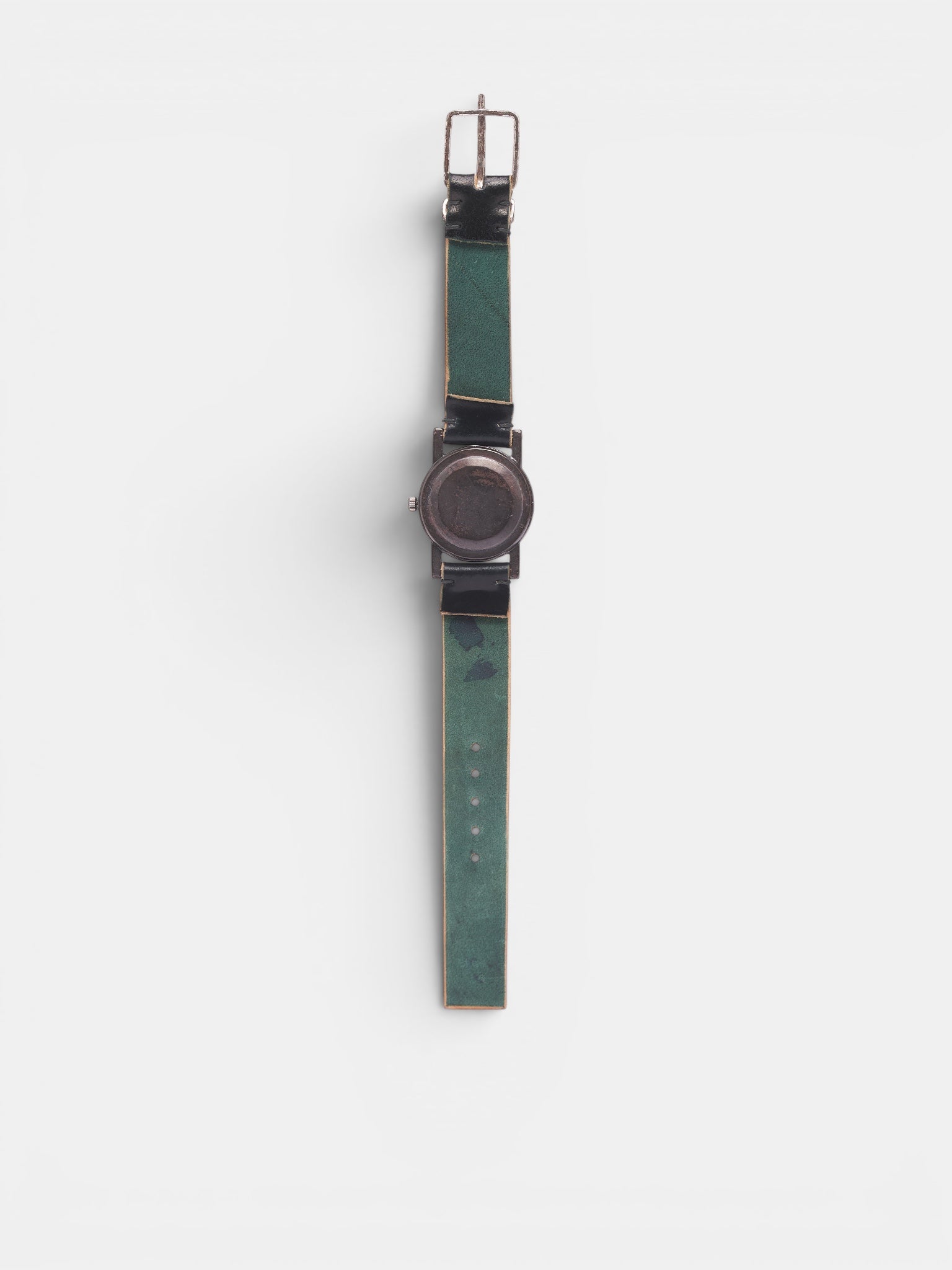 12H Sterling Silver Cordovan Leather Watch (55012-BLACK)
