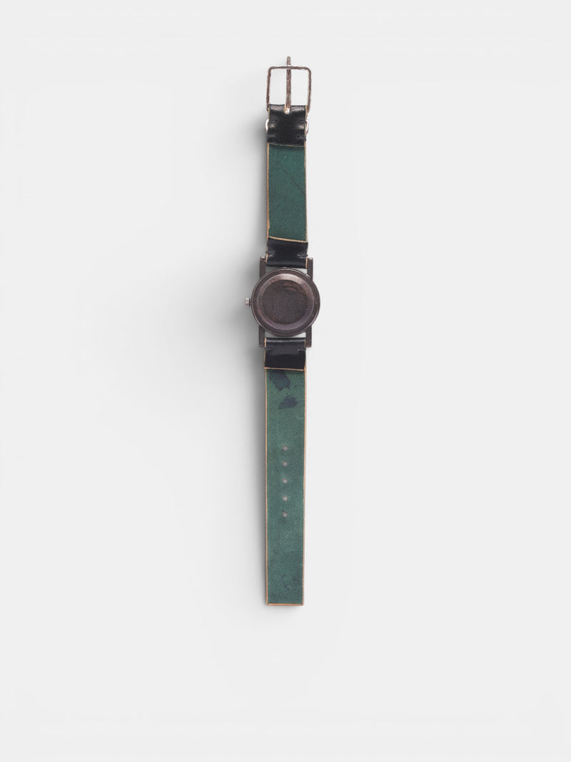 12H Sterling Silver Cordovan Leather Watch (55012-BLACK)