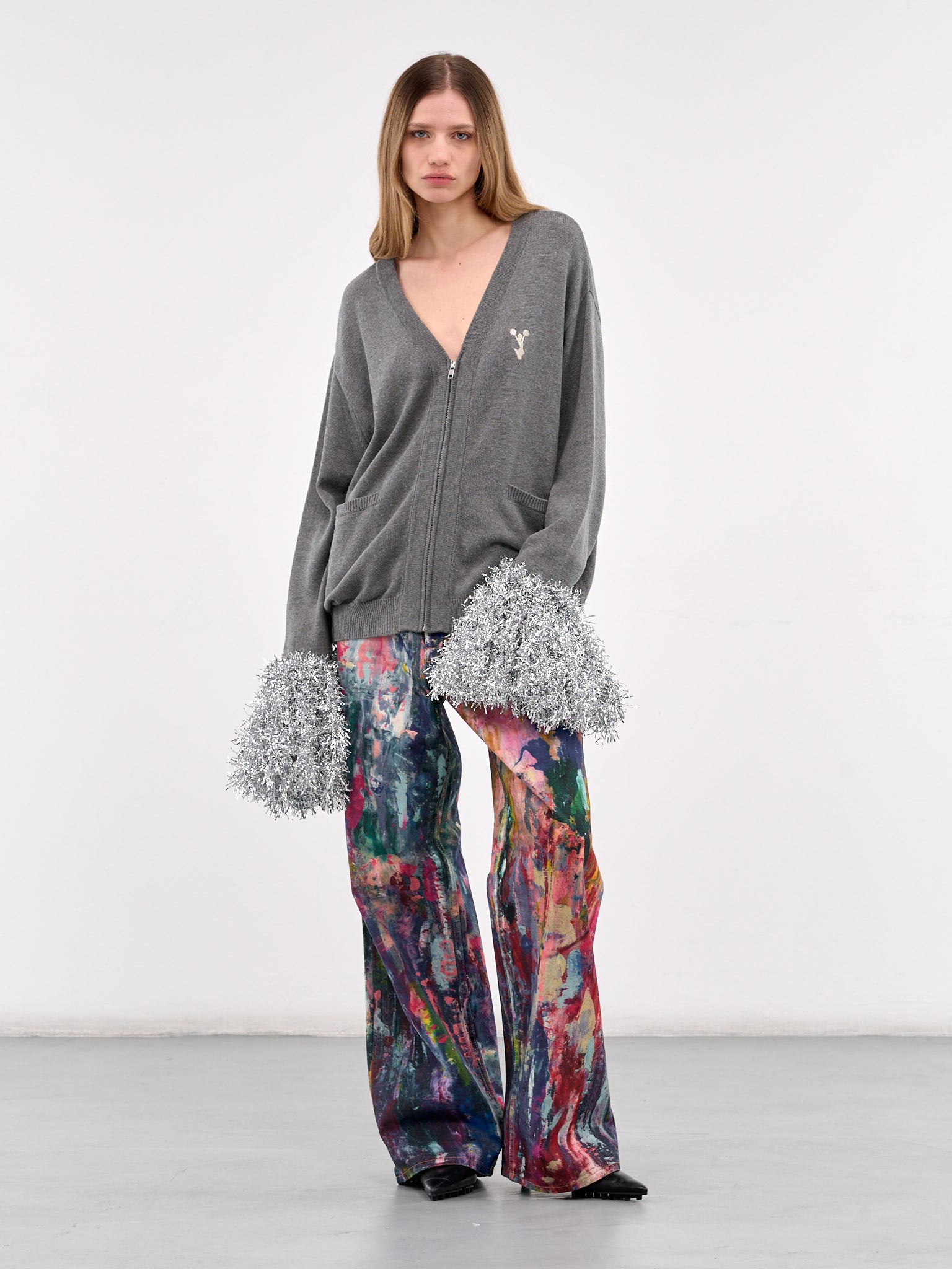 Cheerleading Pom-Pom Cardigan (50KN175-GREY)
