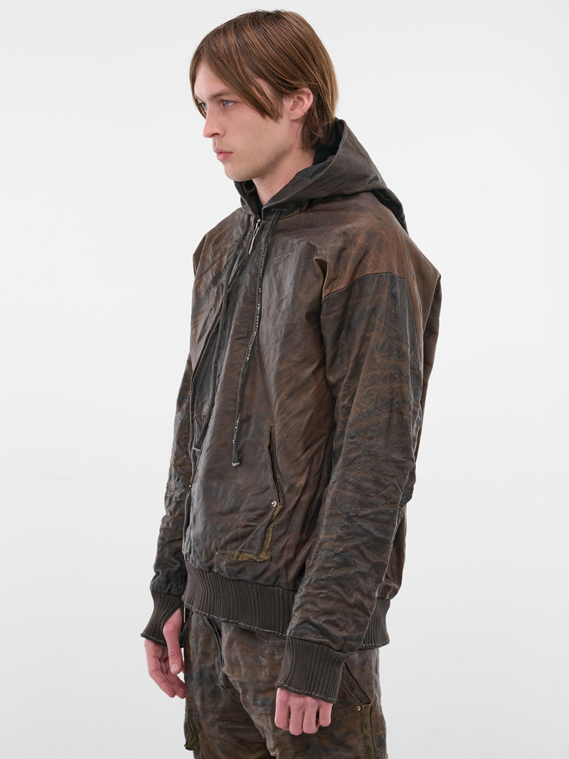 Brown Bison Leather Zip Hoodie (5169-GREY-BROWN)