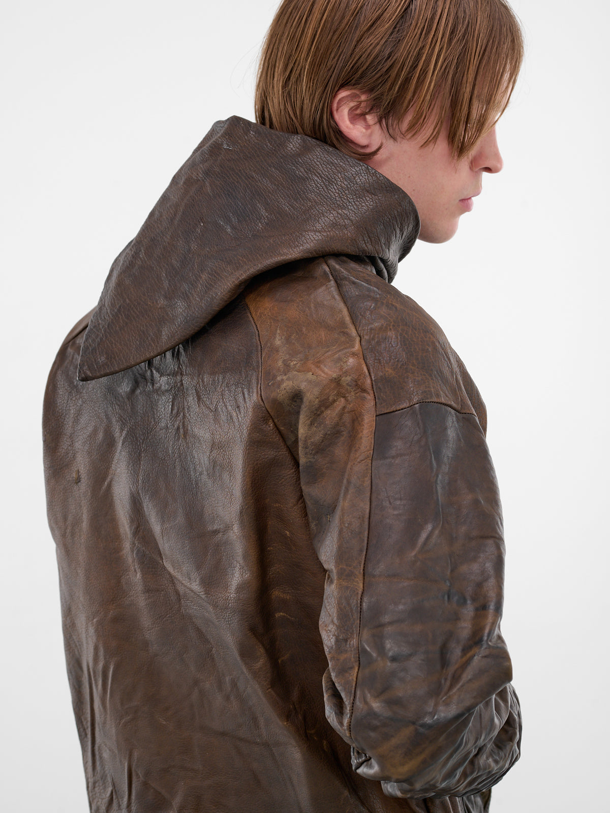 Brown Bison Leather Zip Hoodie (5169-GREY-BROWN)