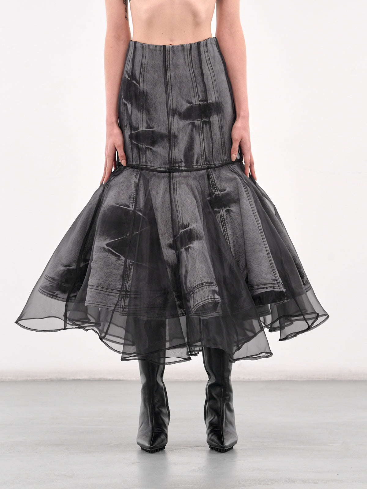 Layered Mermaid Midi Skirt (5227F015-BLACK)