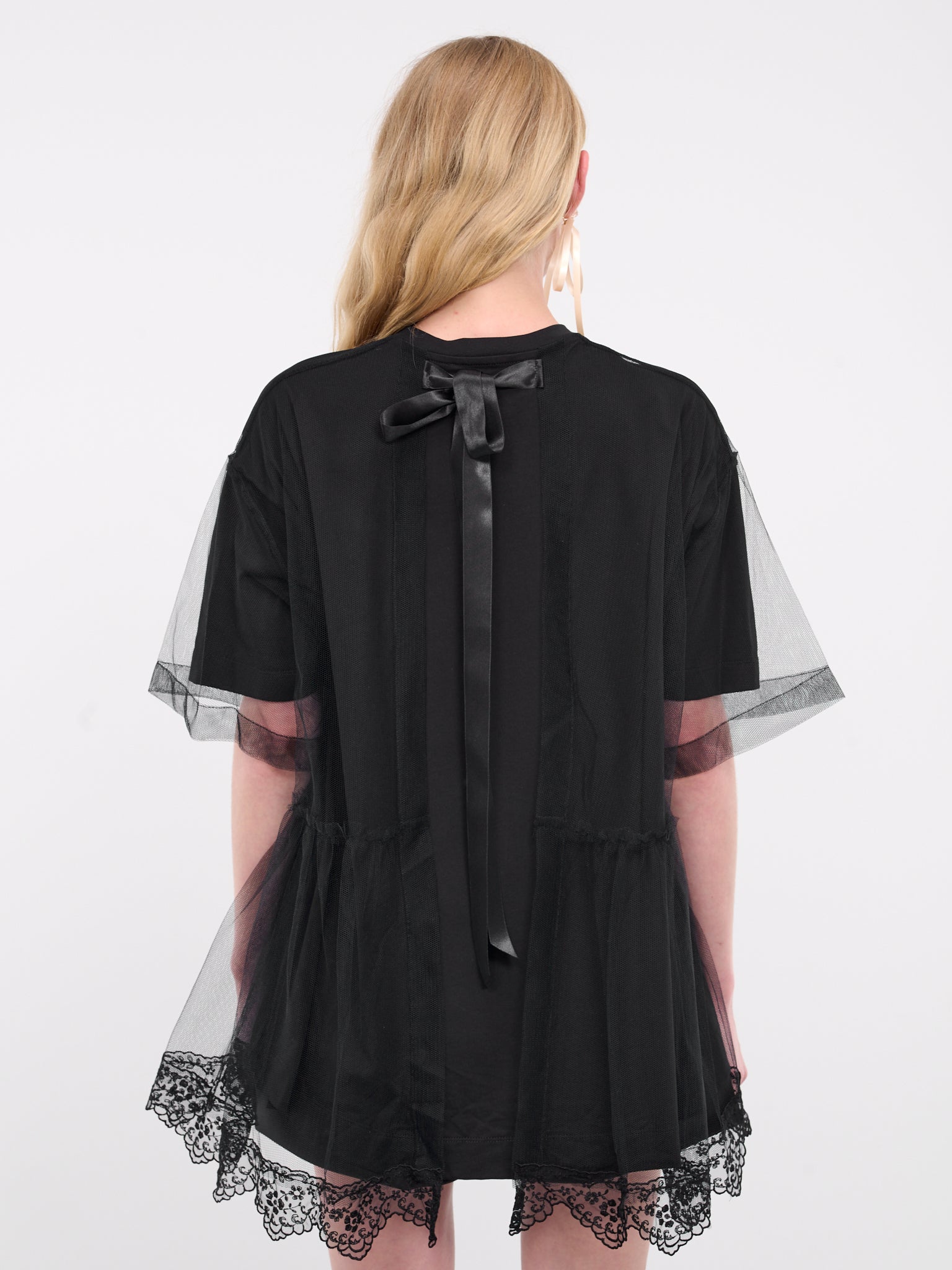 Ruched Net Overlay Tee (5232-0553-BLACK)