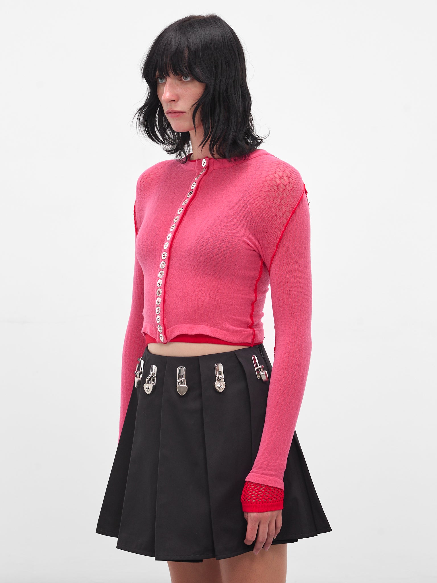 Pink Fishnet Layered Cardigan (5262-FISHNET-PINK-RED)