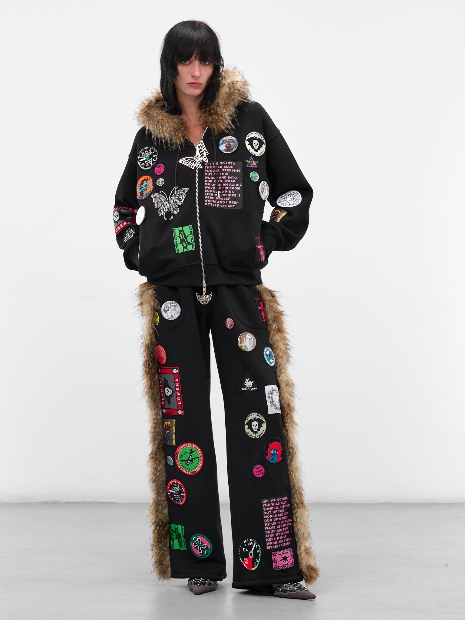 Black Fur Trim Patch Sweatpants (4065-FUR-BLACK-MULTI)