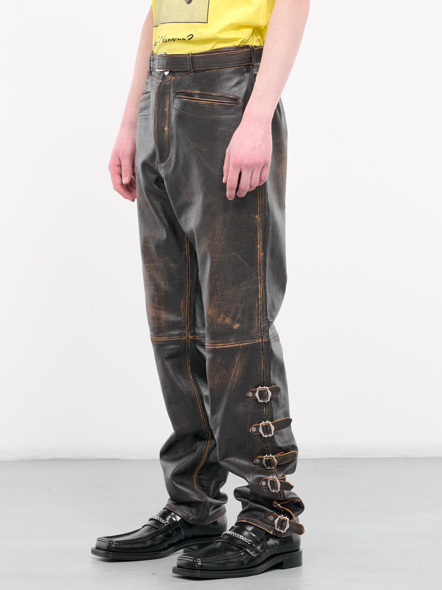 Leather Buckle Trousers (527-BROWN-SUNBLEACH)