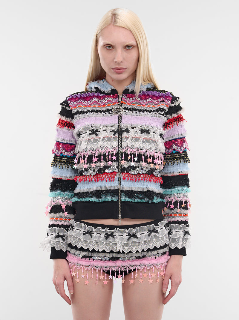 Starbrites Ruffled Patchwork Zip Hoodie (5290-STARBRITES-BLACK-MULTI)