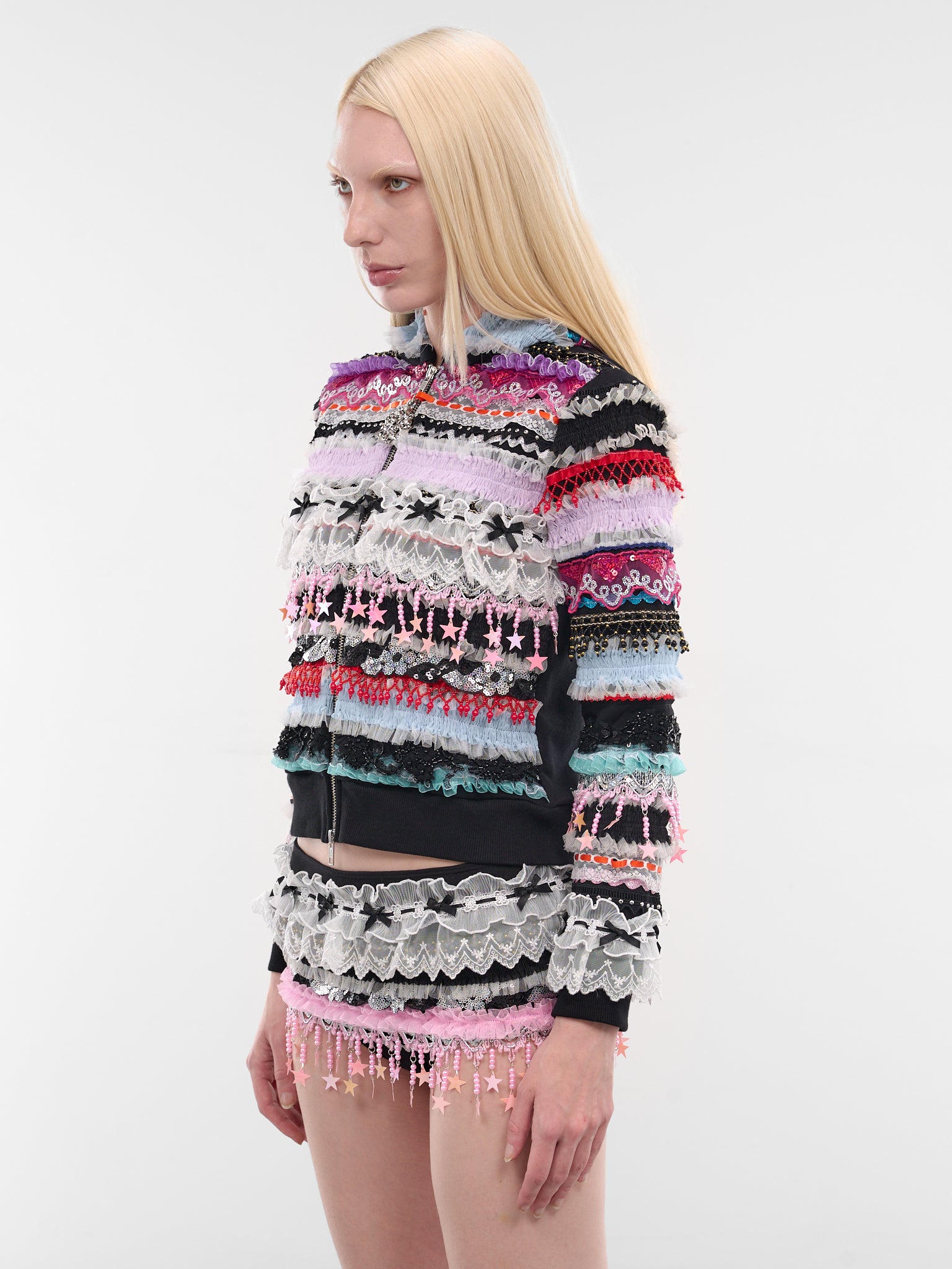 Starbrites Ruffled Patchwork Zip Hoodie (5290-STARBRITES-BLACK-MULTI)