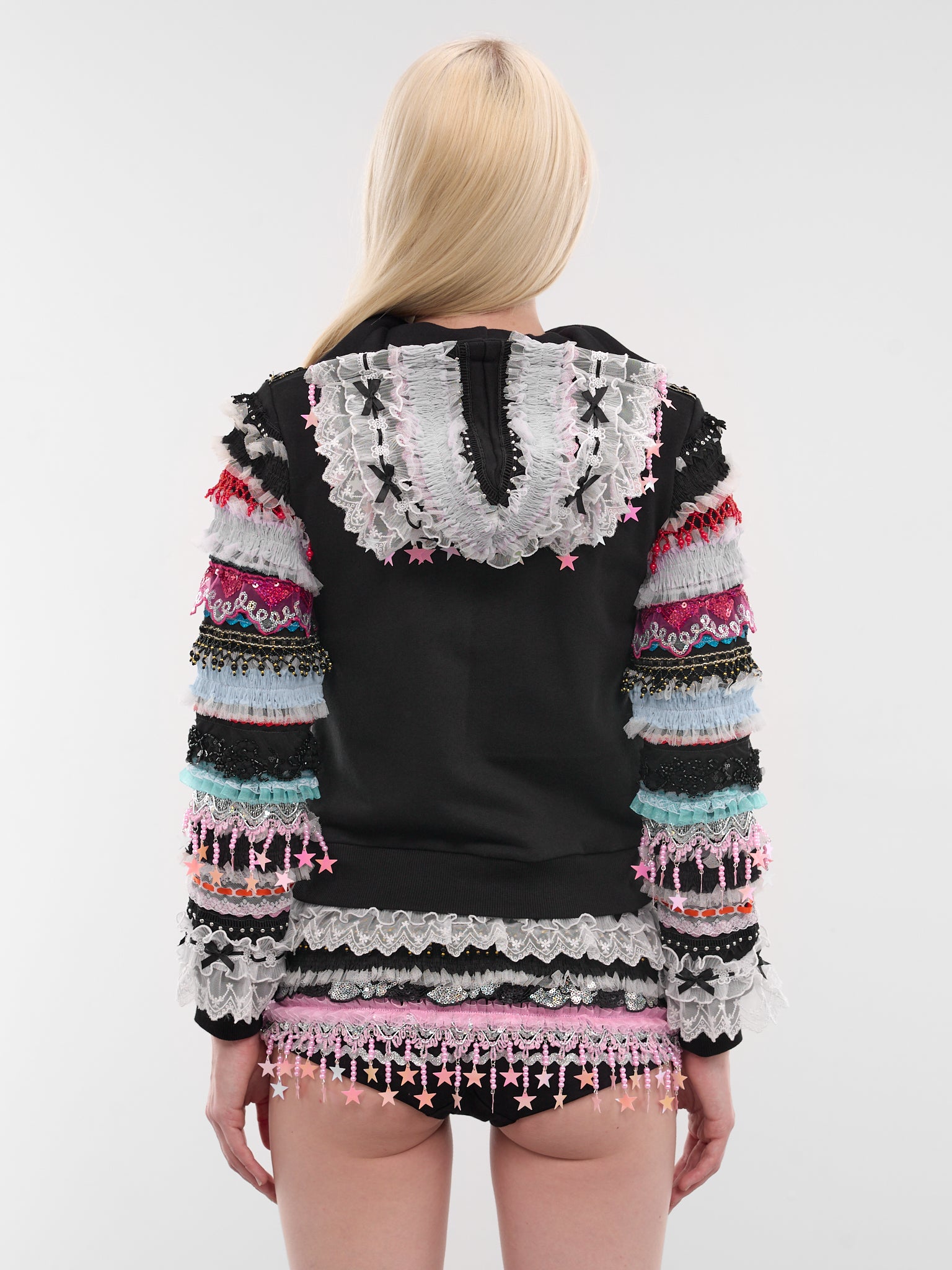 Starbrites Ruffled Patchwork Zip Hoodie (5290-STARBRITES-BLACK-MULTI)