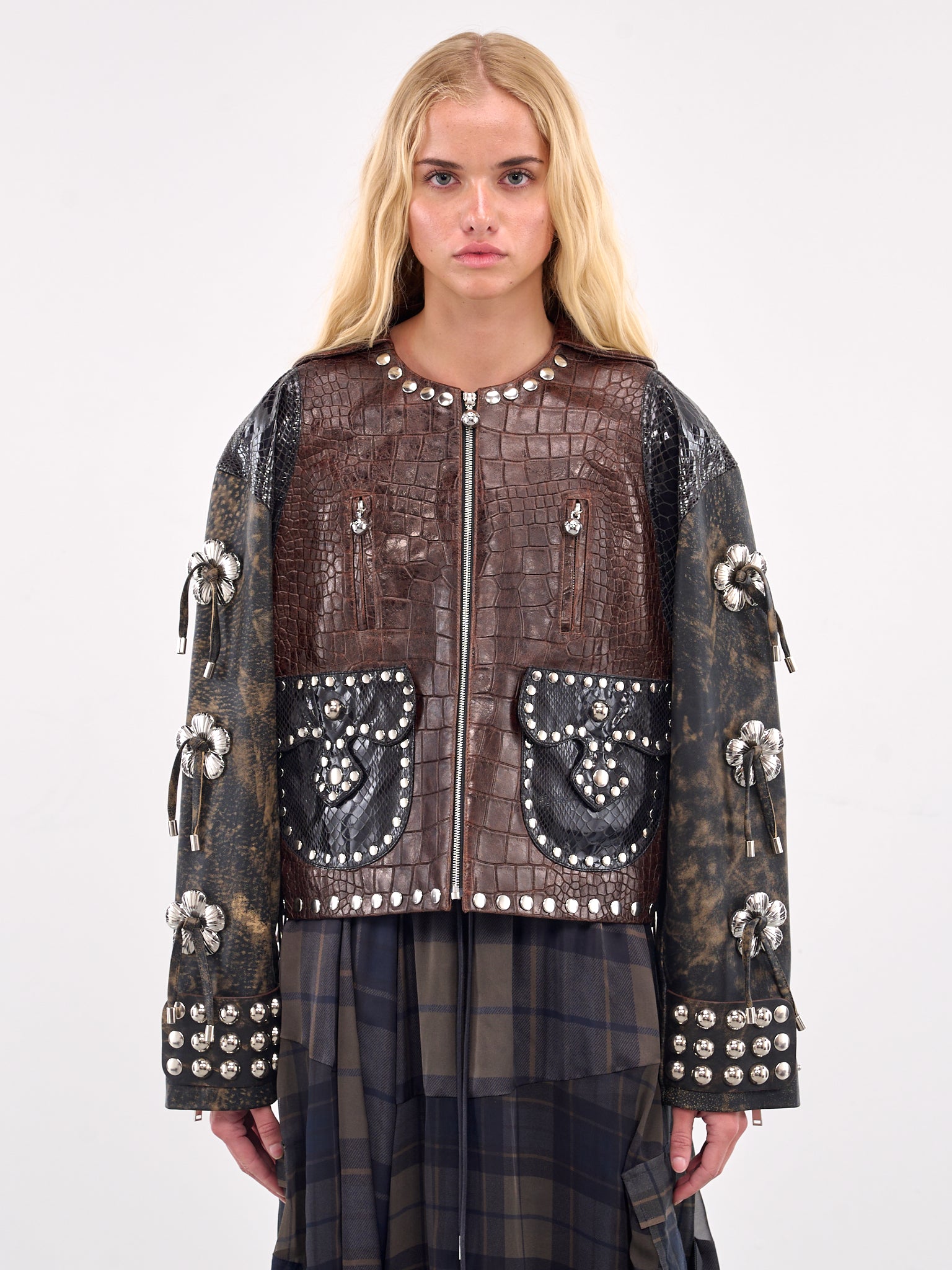 Contrast Leather Zip Jacket (5300-AFTERCLAP-BROWN-BLACK)