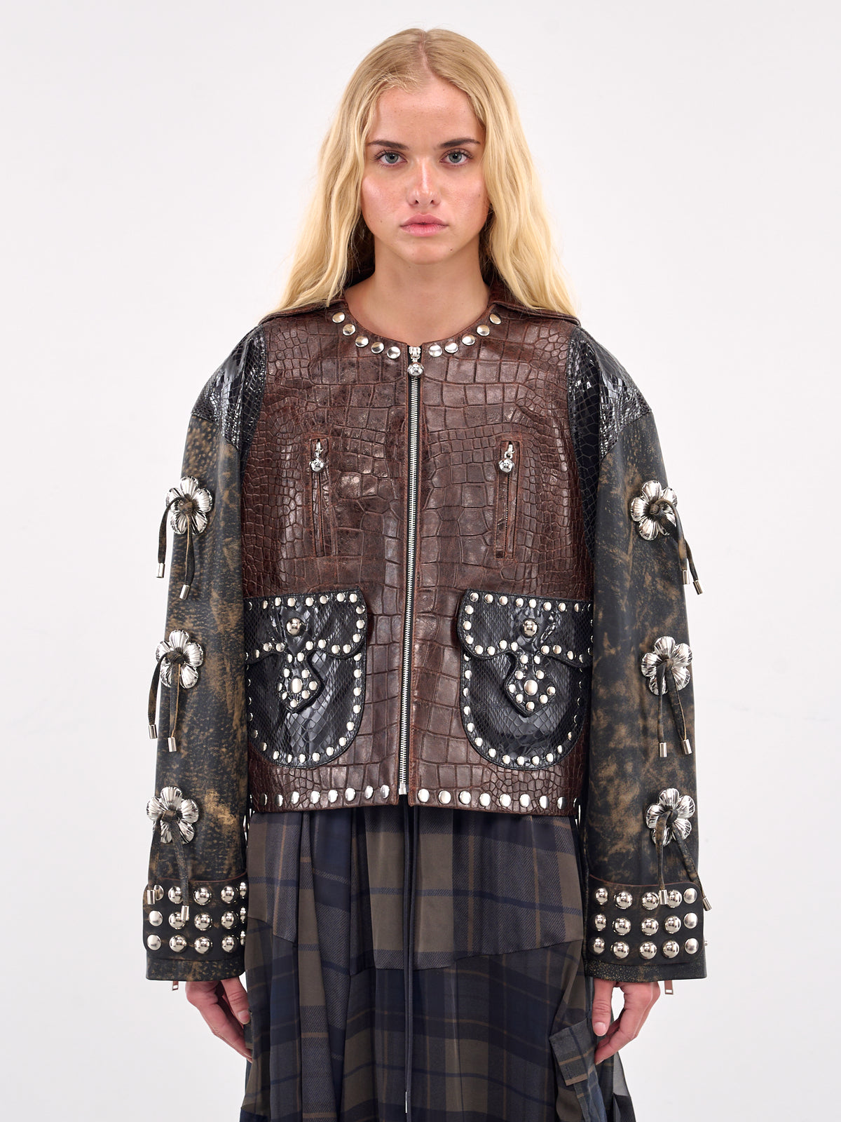 Contrast Leather Zip Jacket (5300-AFTERCLAP-BROWN-BLACK)