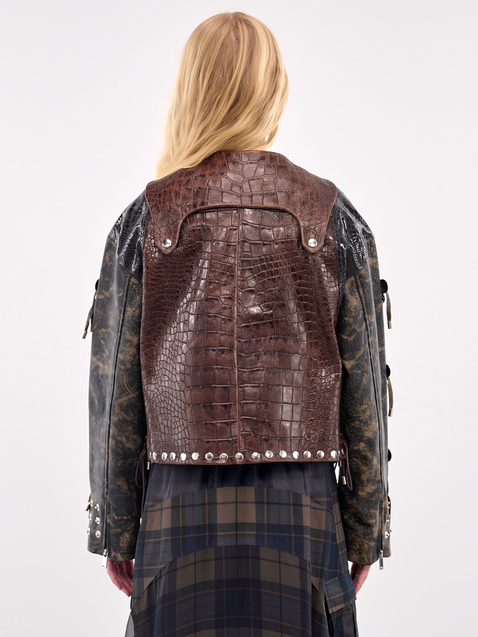 Contrast Leather Zip Jacket (5300-AFTERCLAP-BROWN-BLACK)