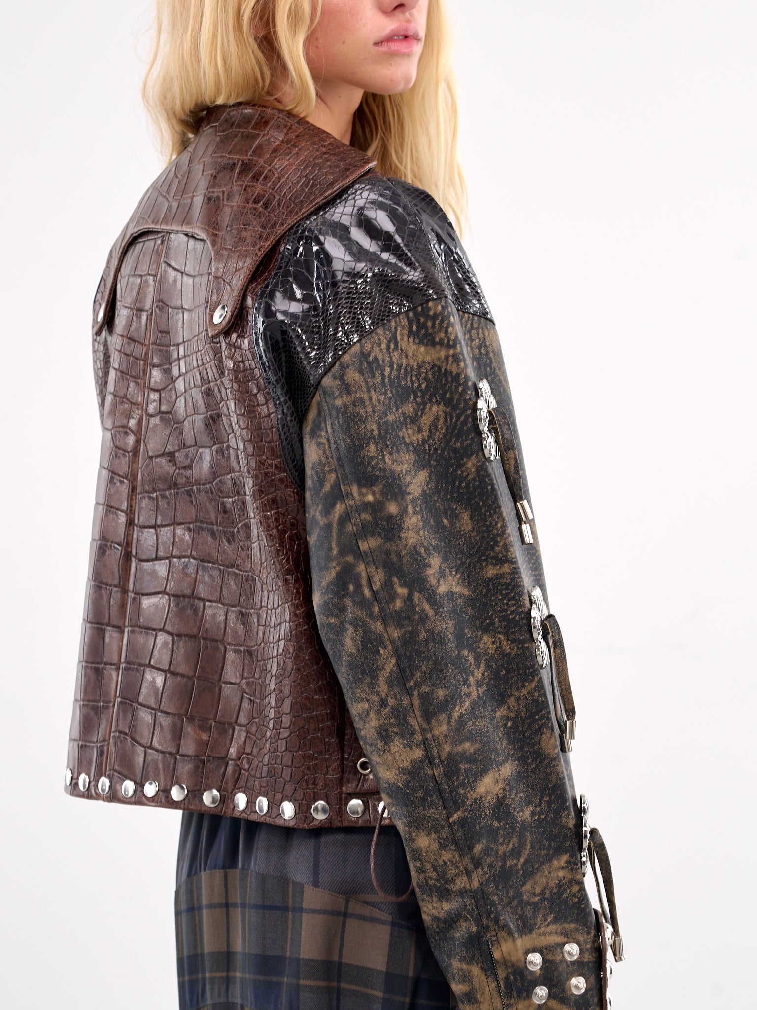 Contrast Leather Zip Jacket (5300-AFTERCLAP-BROWN-BLACK)