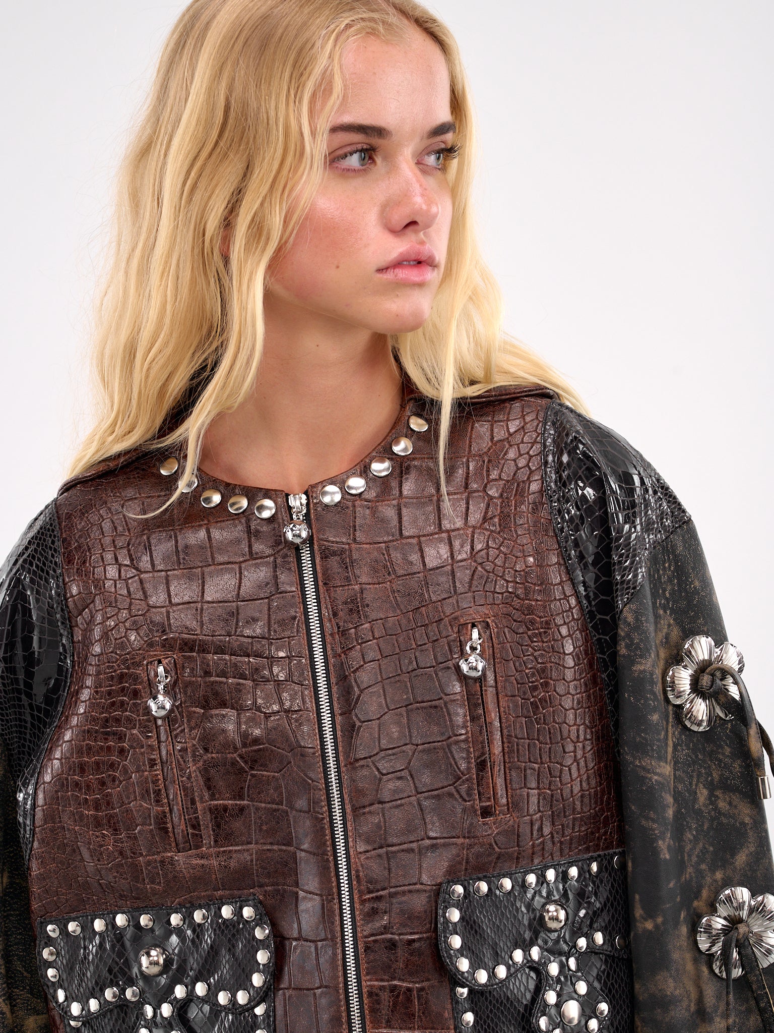 Contrast Leather Zip Jacket (5300-AFTERCLAP-BROWN-BLACK)