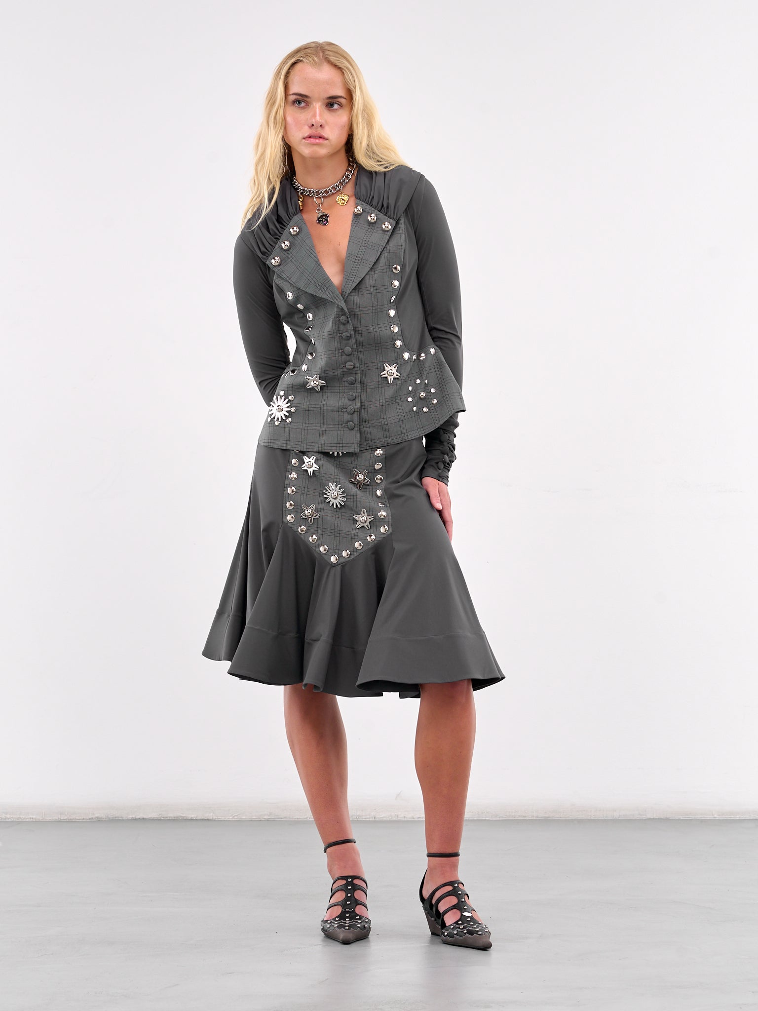 Studded Ruffle Skirt (3259-CALAMITY-GREY-TARTAN)