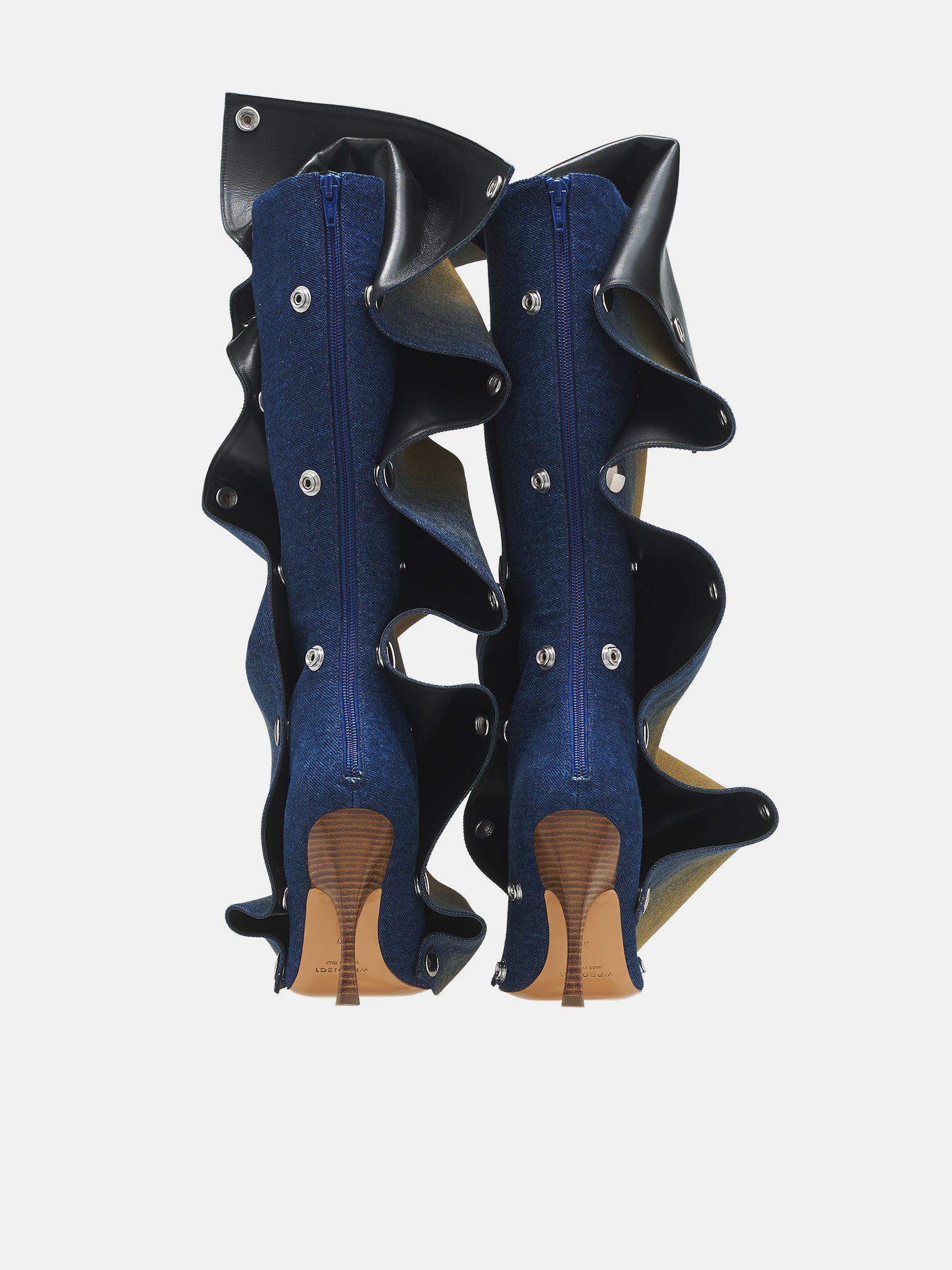 Denim & Leather Snap Button Boots (530BO001-D14-BLUE-YELLOW)