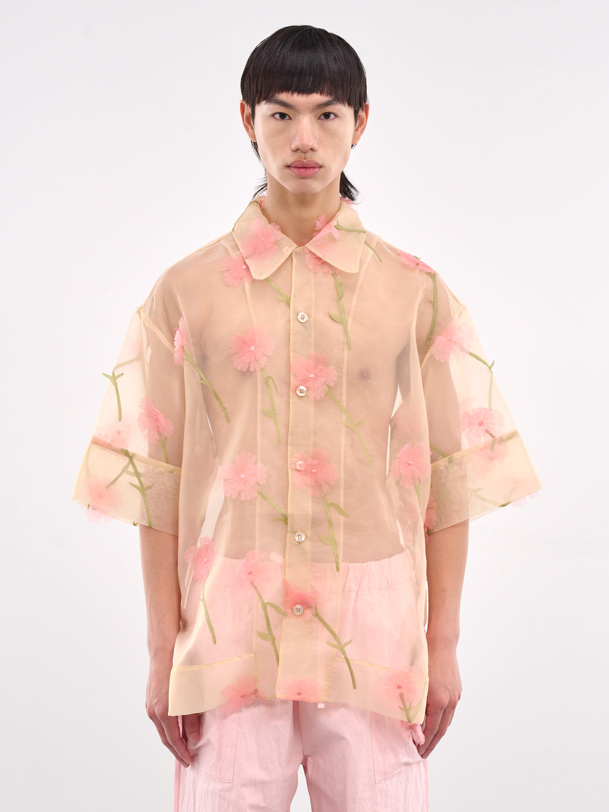 Flower Pattern Sheer Shirt (5332-1245-NUDE)