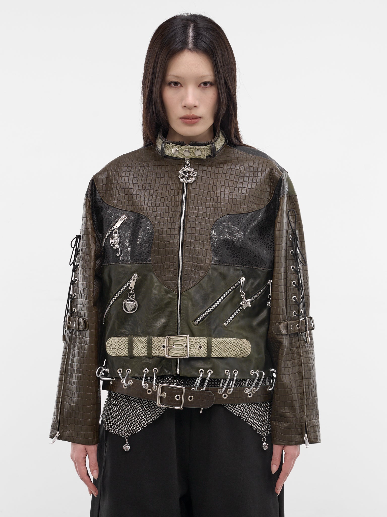 Inversion Laced Embossed Lambskin Jacket (5341-INVERSION-LACED-GREEN-MUL)