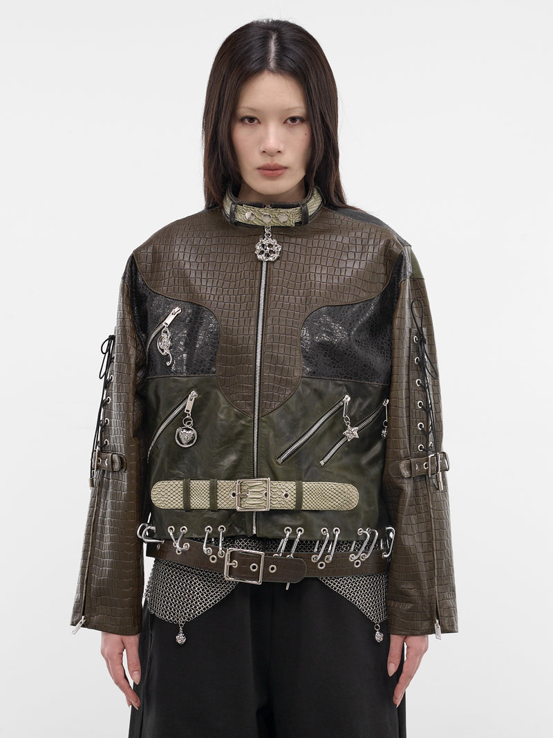 Inversion Laced Embossed Lambskin Jacket (5341-INVERSION-LACED-GREEN-MUL)