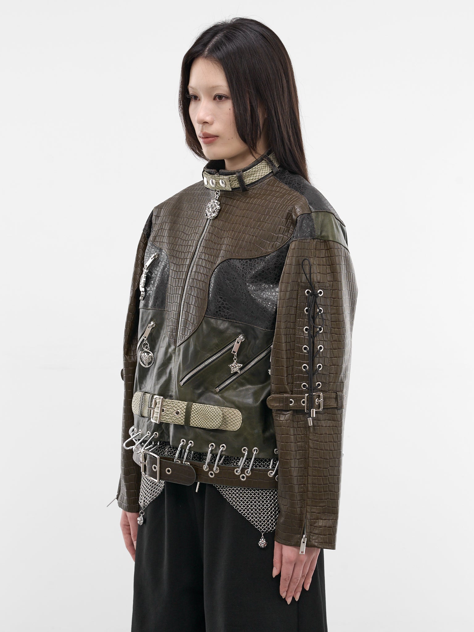 Inversion Laced Embossed Lambskin Jacket (5341-INVERSION-LACED-GREEN-MUL)