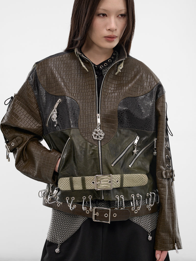 Inversion Laced Embossed Lambskin Jacket (5341-INVERSION-LACED-GREEN-MUL)