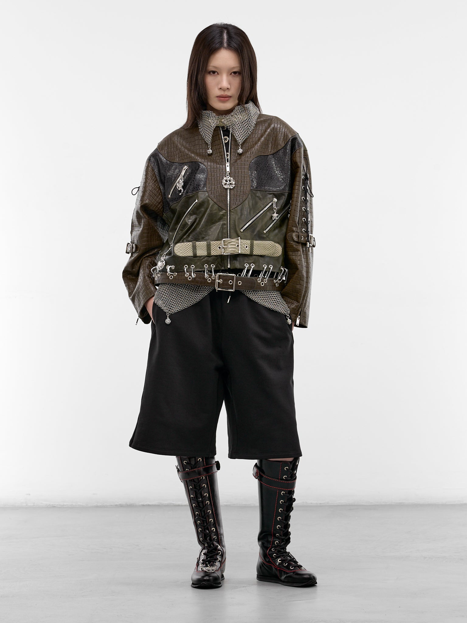 Inversion Laced Embossed Lambskin Jacket (5341-INVERSION-LACED-GREEN-MUL)