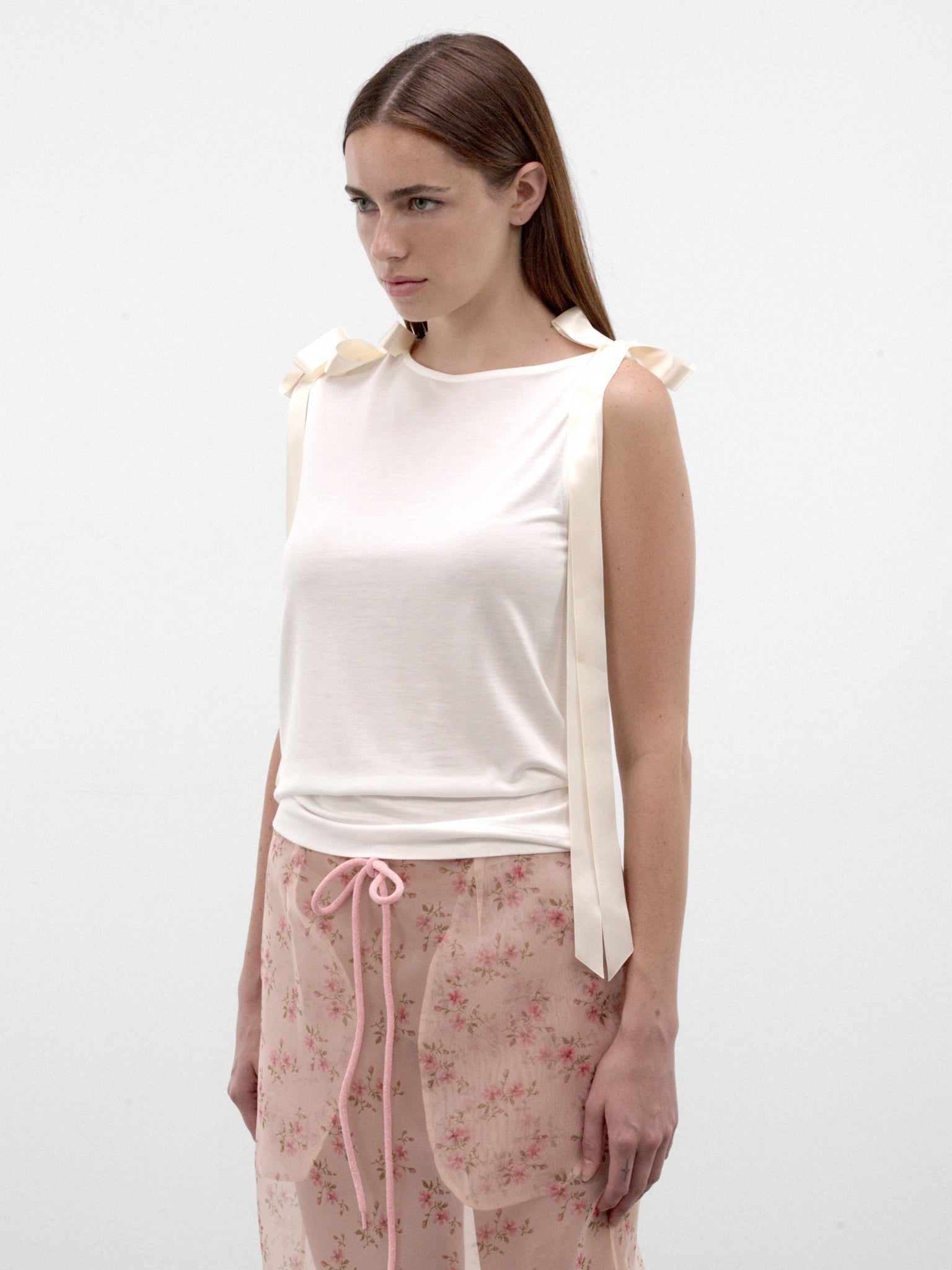 White Satin Ribbon Tank Top (5366-0571-IVORY)