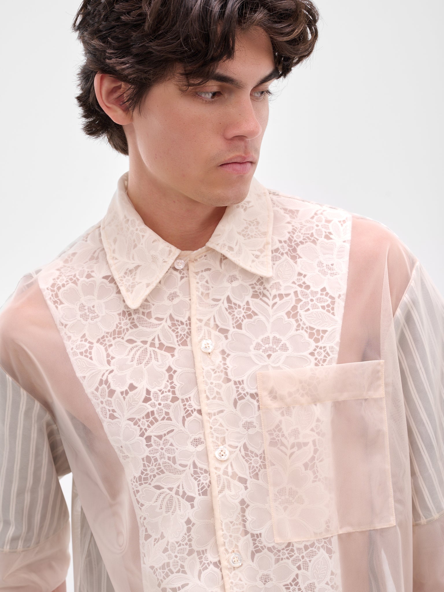 Pink Trapped Lace Patchwork Shirt (5389-1277-NUDE-WHITE)