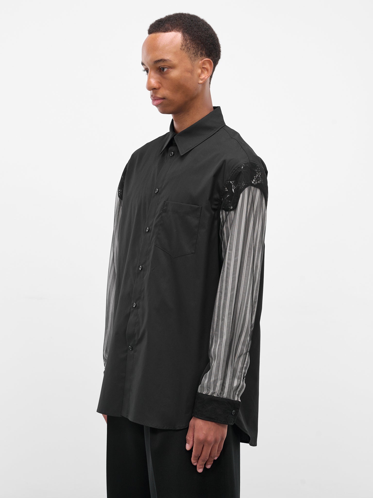 Black Trapped Patchwork Lace Shirt (5390-1277-BLACK)