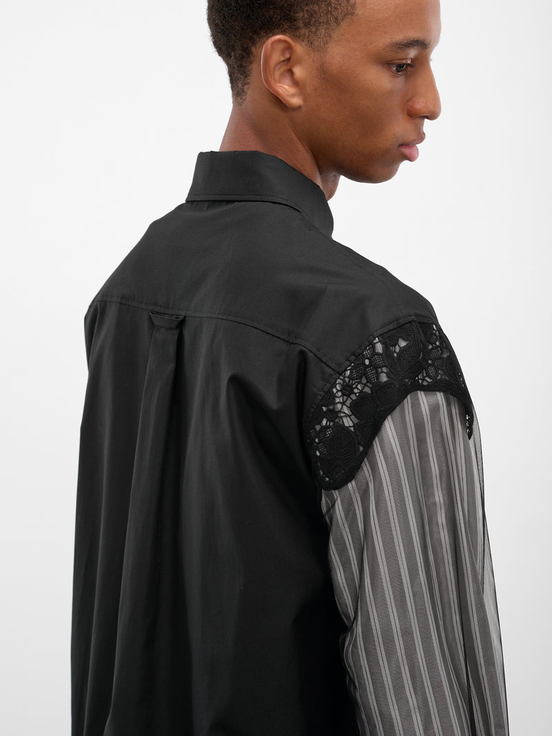 Black Trapped Patchwork Lace Shirt (5390-1277-BLACK)