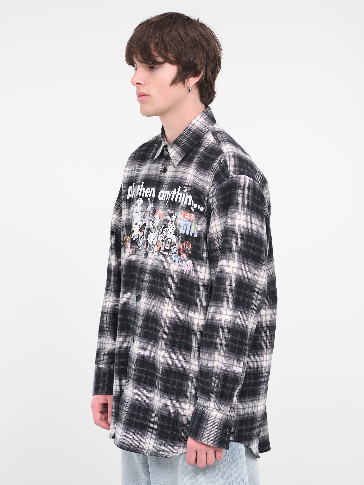 Graphic Flannel Button-Up Shirt (53SH144-GREY)